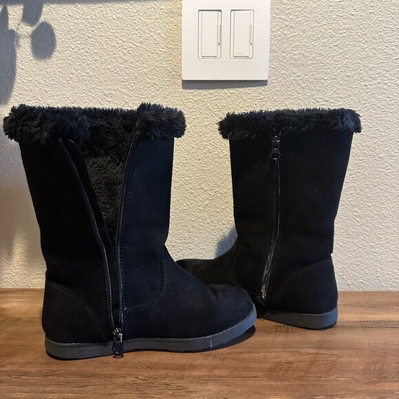 Cat & Jack Black Shearling Style Girl Boots Size 3 - Picture 4 of 7